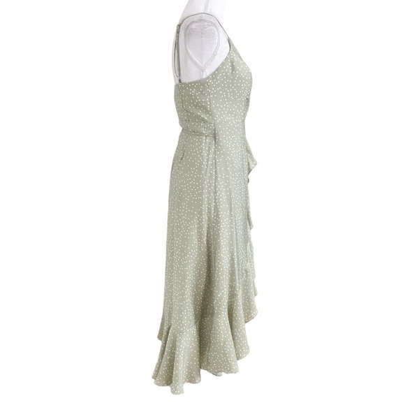 SELFIE LESLIE SAGE GREEN WHITE POLKA DOT SLEEVELESS RUFFLE WRAP DRESS - XS - Picture 3 of 10